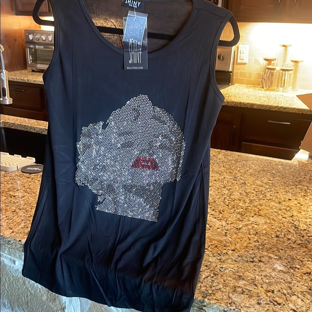 Shiny MONROE Black Graphic Tee Tank Top one size fits most NWT